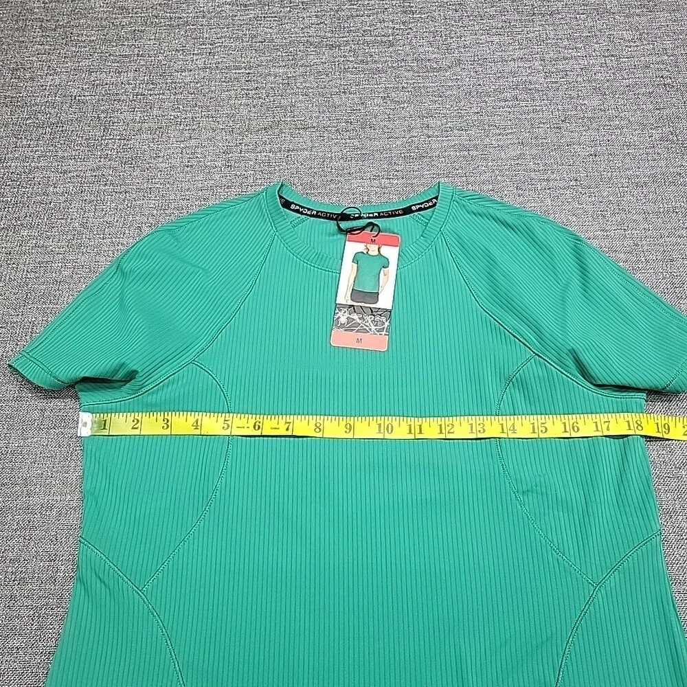 Spyder Womens Active Ribbed Short Sleeves Tee Shirt Top Medium Size Green - Picture 2 of 9